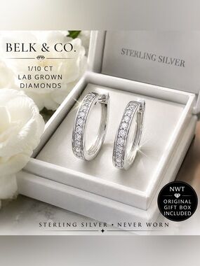 ✨ Never Worn | Belk & Co. Sterling Silver Lab-Grown Diamond Hoop Earrings